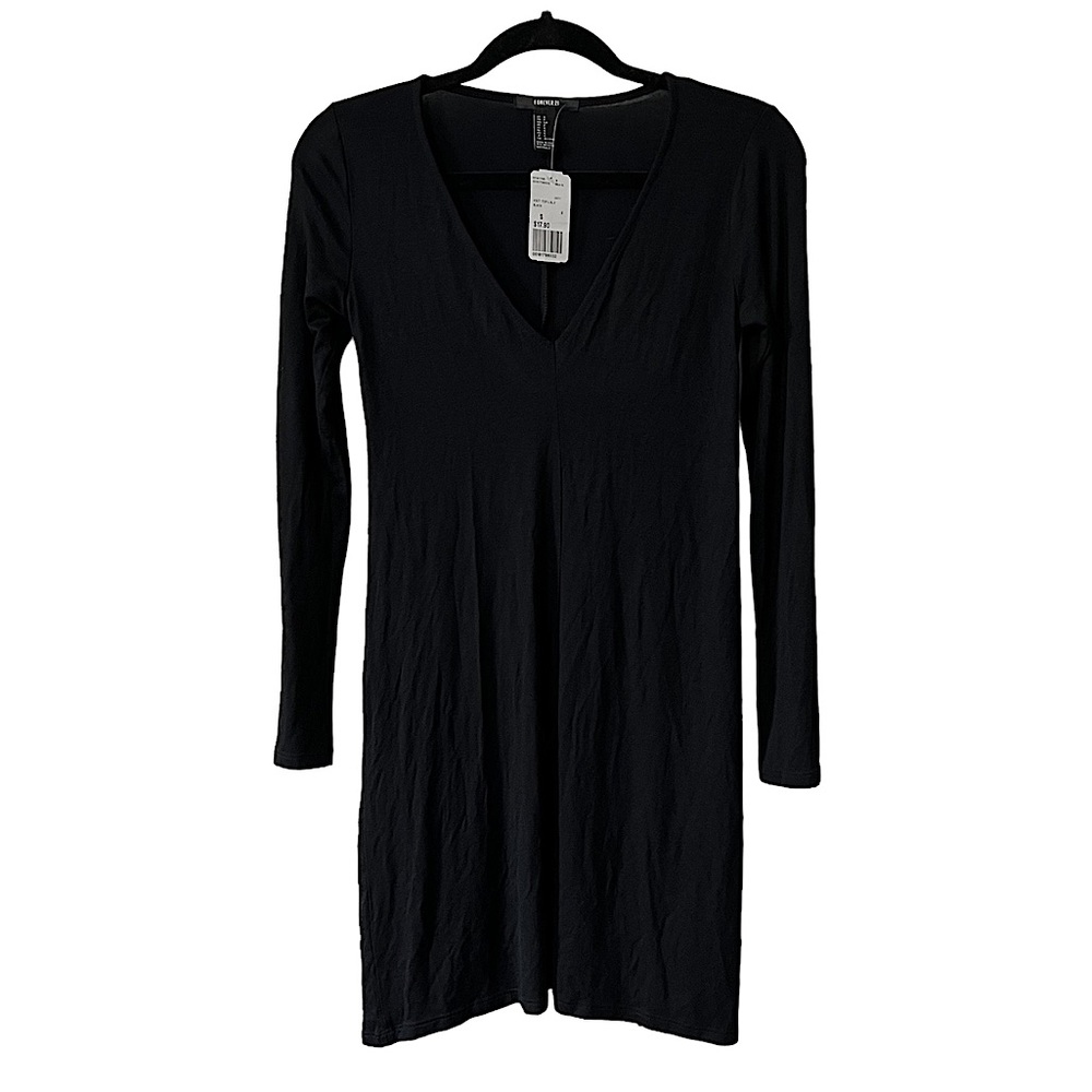 NWT Forever 21 Long-sleeve Shirt Dress Top Black Size Small